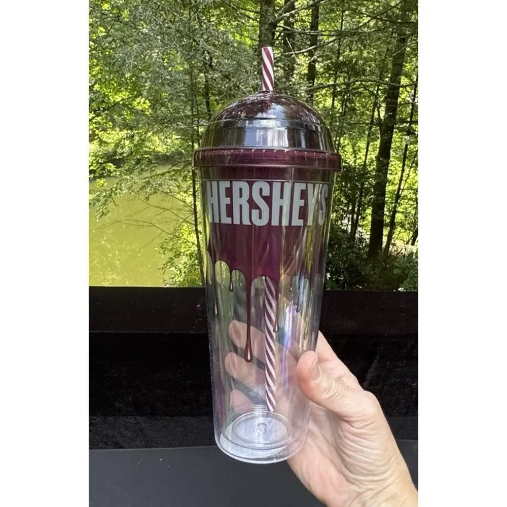 New Vintage Hersheys Plastic Travel Tumbler Lid & Straw Theme Park Hershey Store